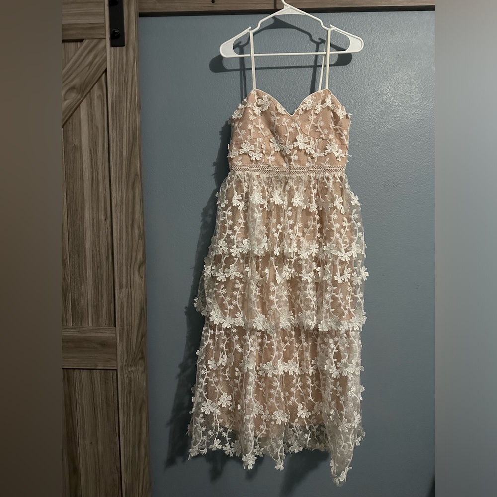 Pascal Tiered Crochet Lace Midi Dress - White - Medium